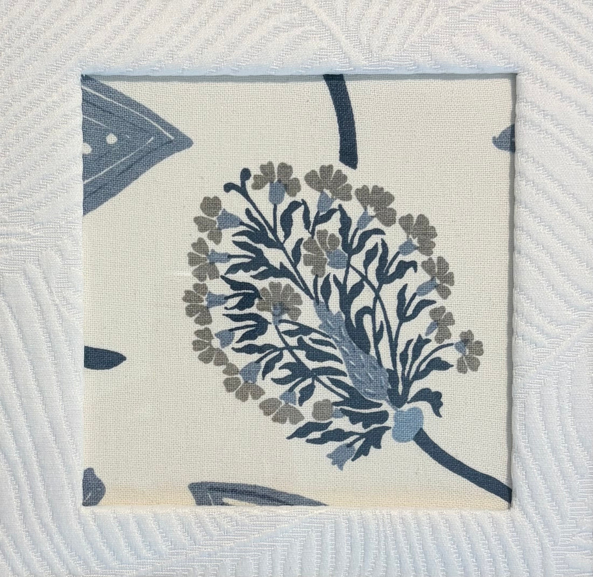 Ballard Designs Mendal Indigo Fabric Wall Art, One of a Kind Framed Textile in 15x15 Gold Frame