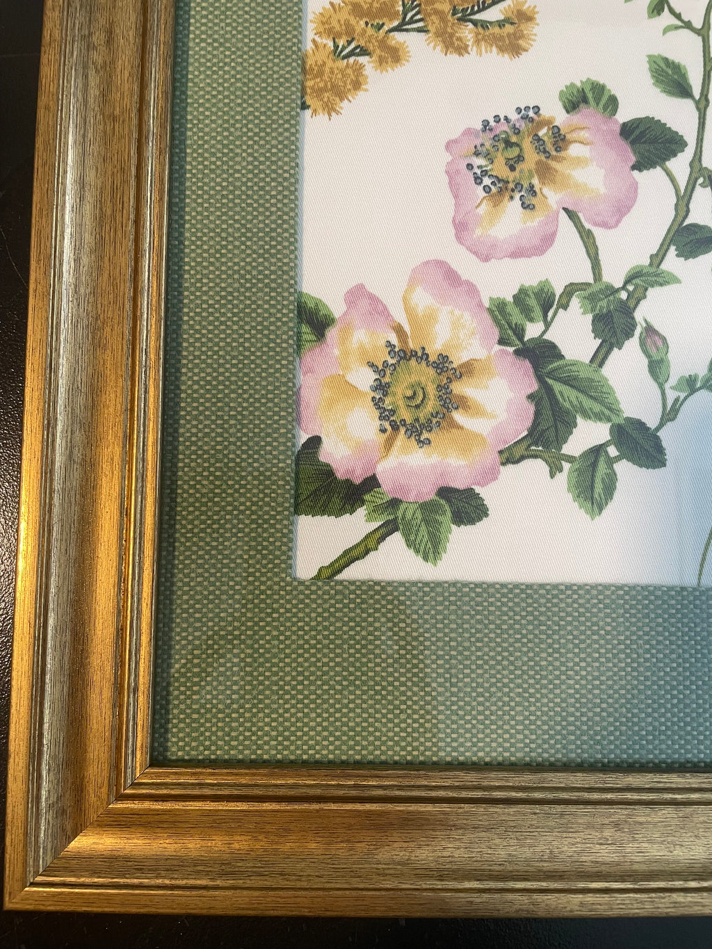 Ballard Designs Isabella Green Fabric Framed Wall Art — Callen Green Mat, 13x16 Gold Frame (No. 4)