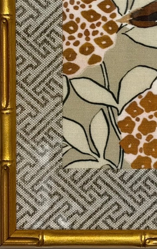 Botanical Fabric Wall Art, Geometric Mat, 12x15 Gold Bamboo Frame