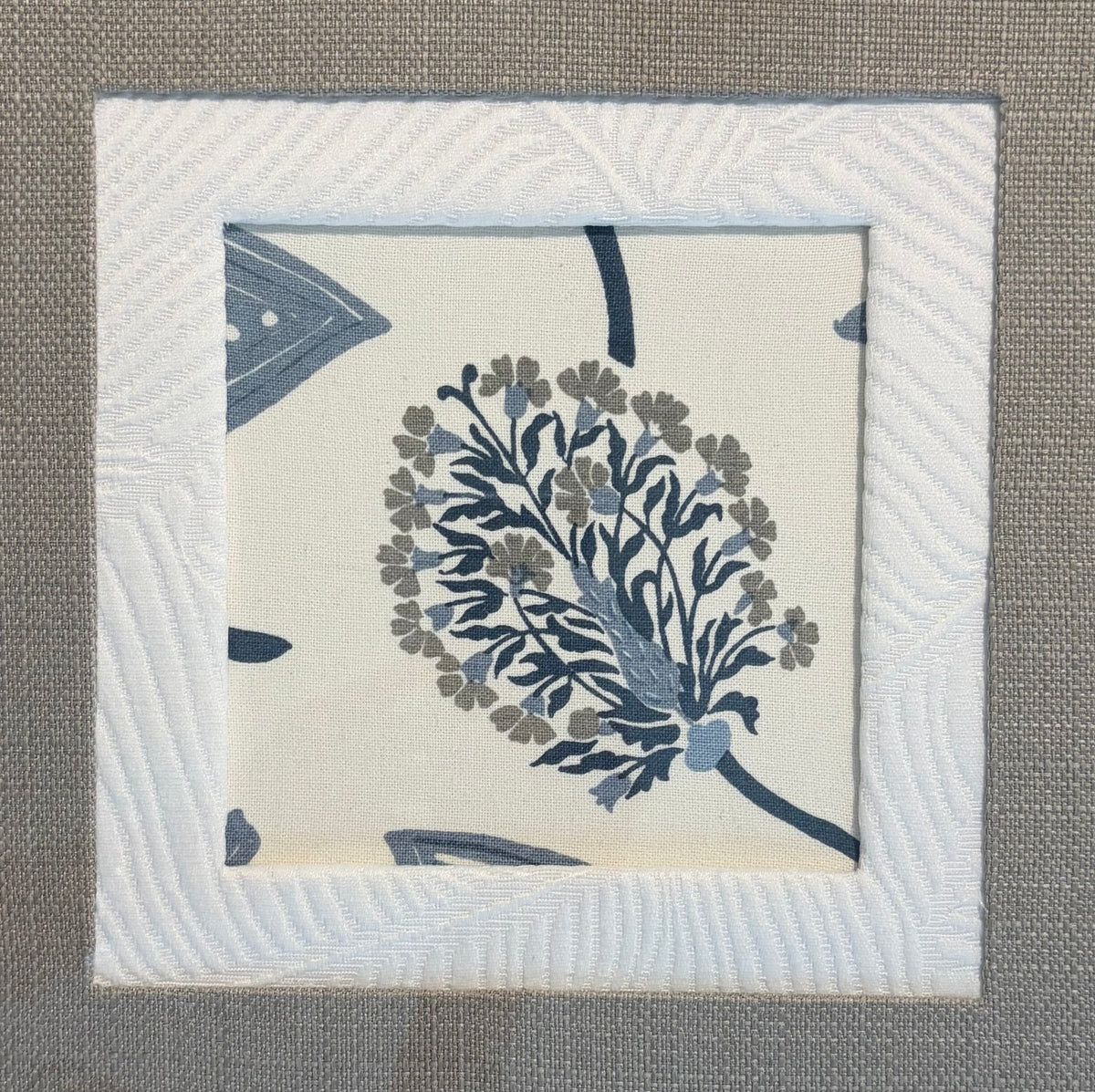 Ballard Designs Mendal Indigo Fabric Wall Art, One of a Kind Framed Textile in 15x15 Gold Frame