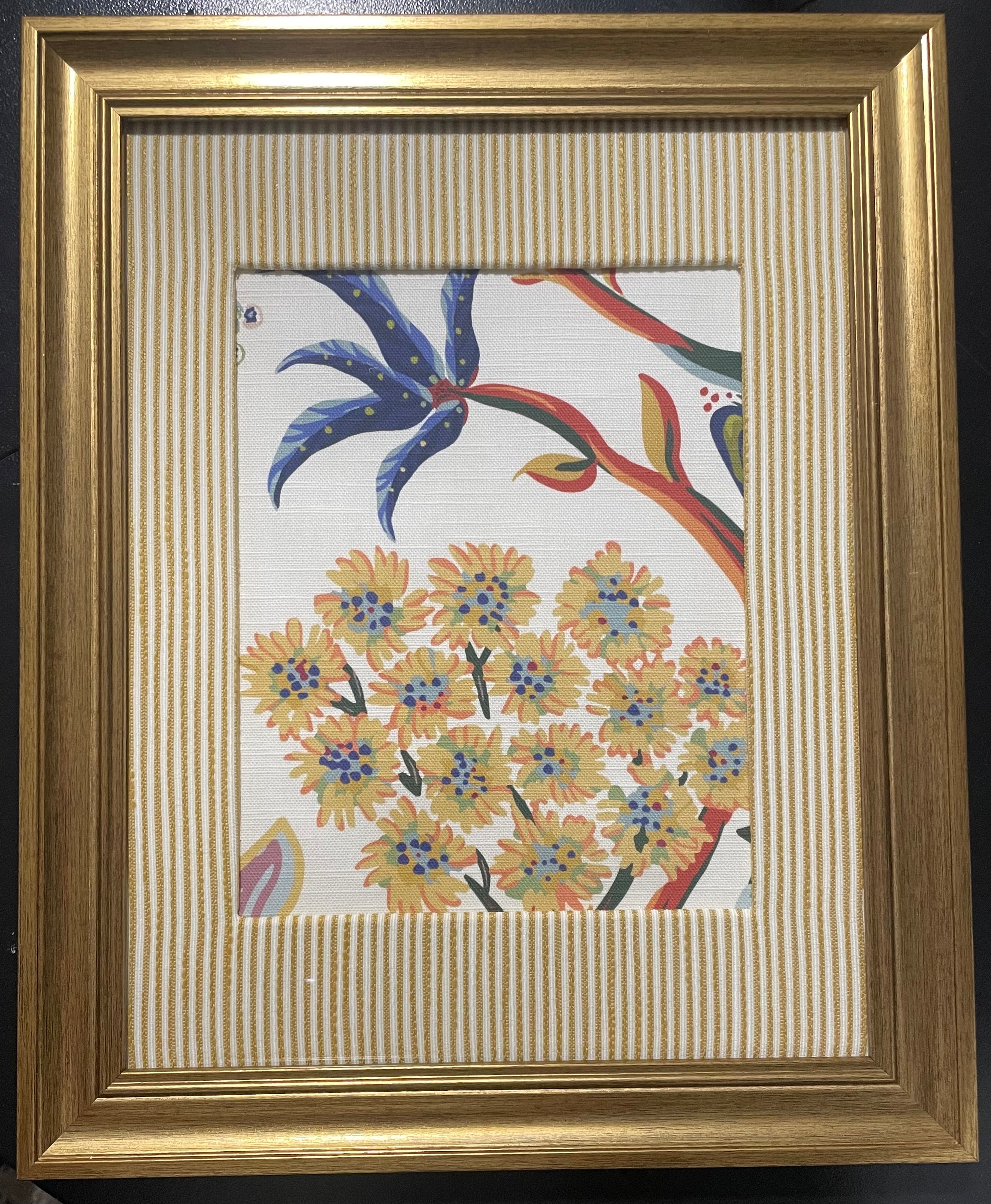 Ballard Designs Millie Blue Floral Fabric Framed Wall Art — 13x16 Gold Frame (No. 2)