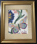 Ballard Designs Butterfly & Lizard Fabric Framed Wall Art — 13x16 Gold Frame