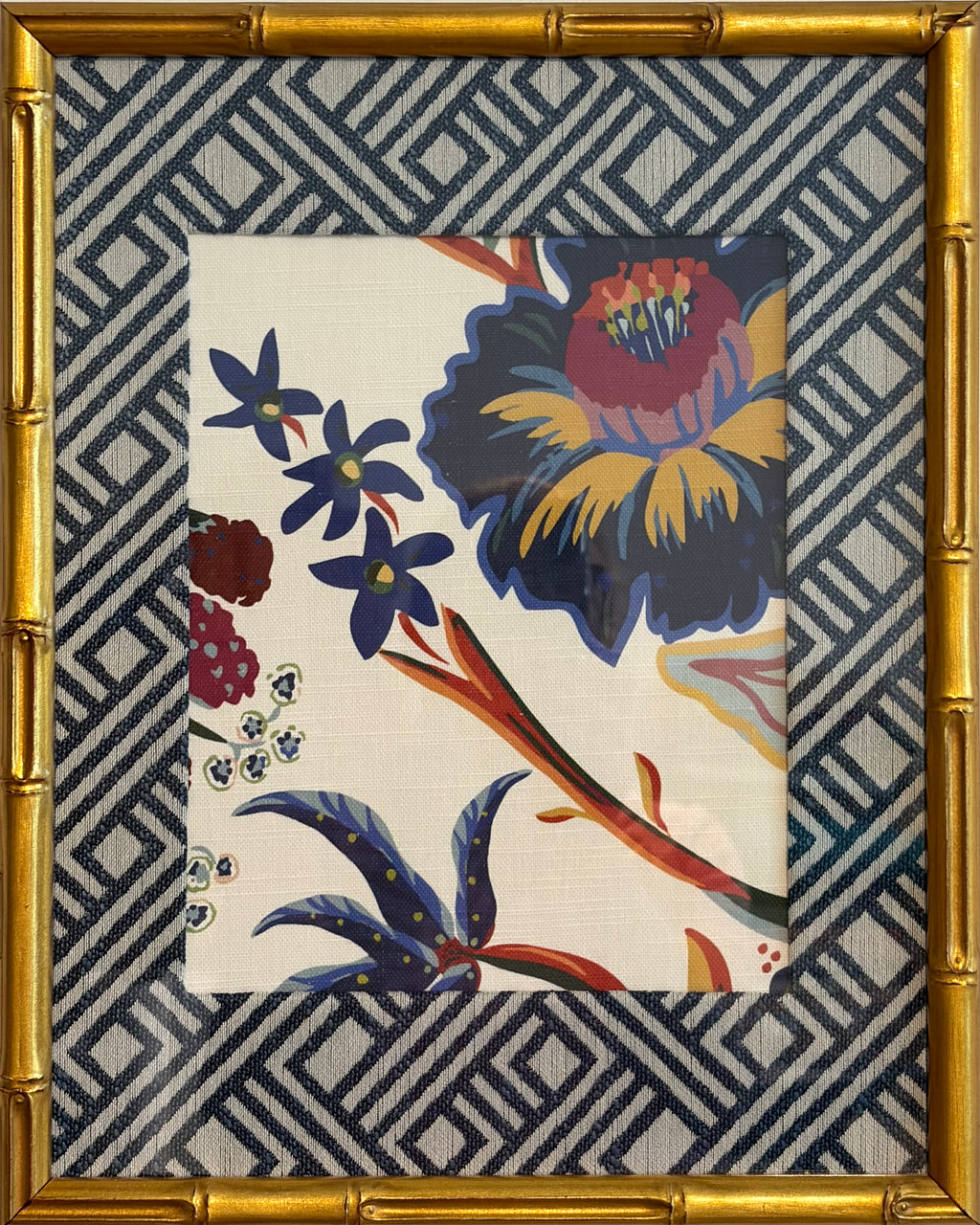 Ballard Designs Millie Fabric Framed Textile Art 12x15 Gold Bamboo Framed Wall Decor
