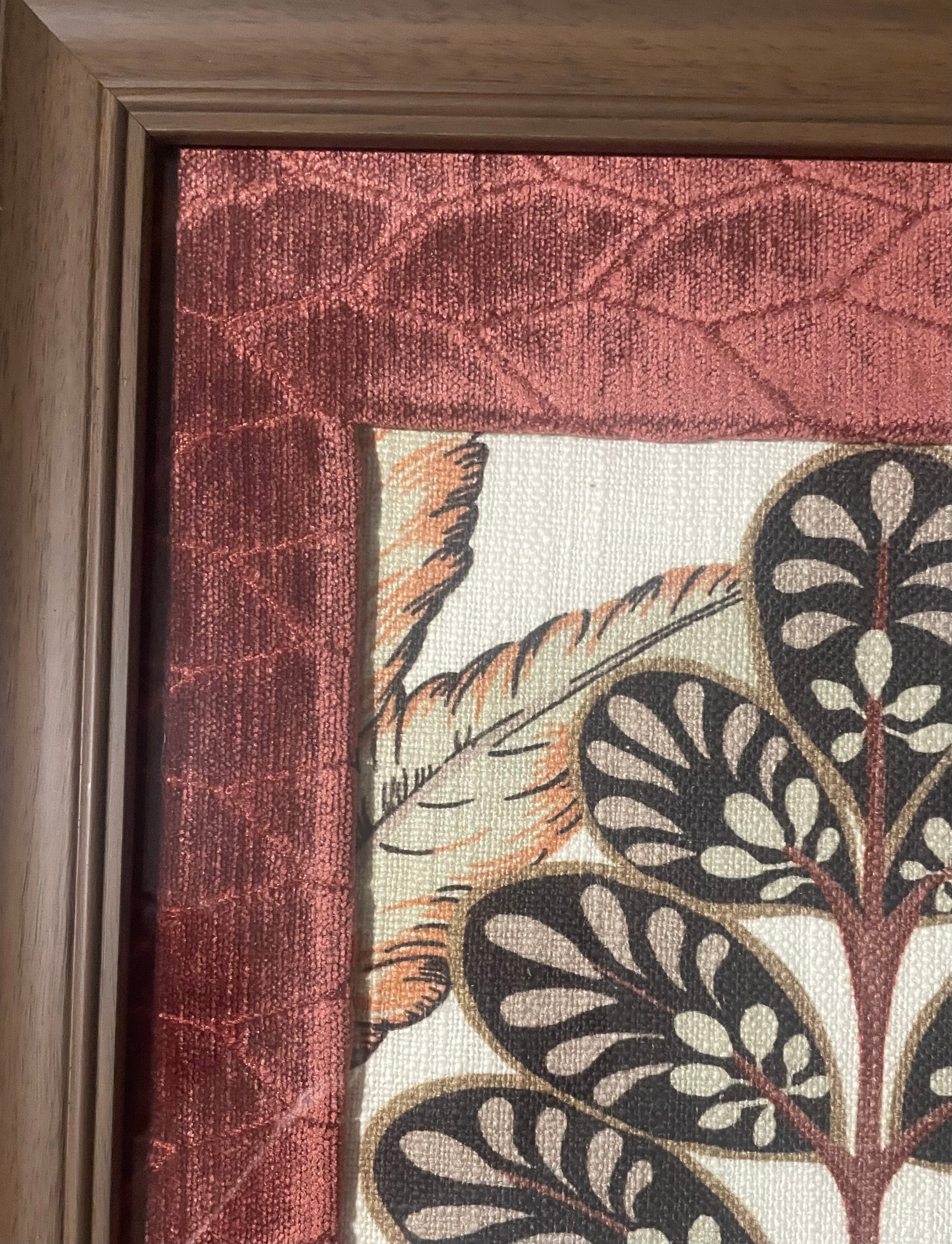Pair of Tree of life Fabric Wall Art — Designer Fabric, 13x16 Brown Frame