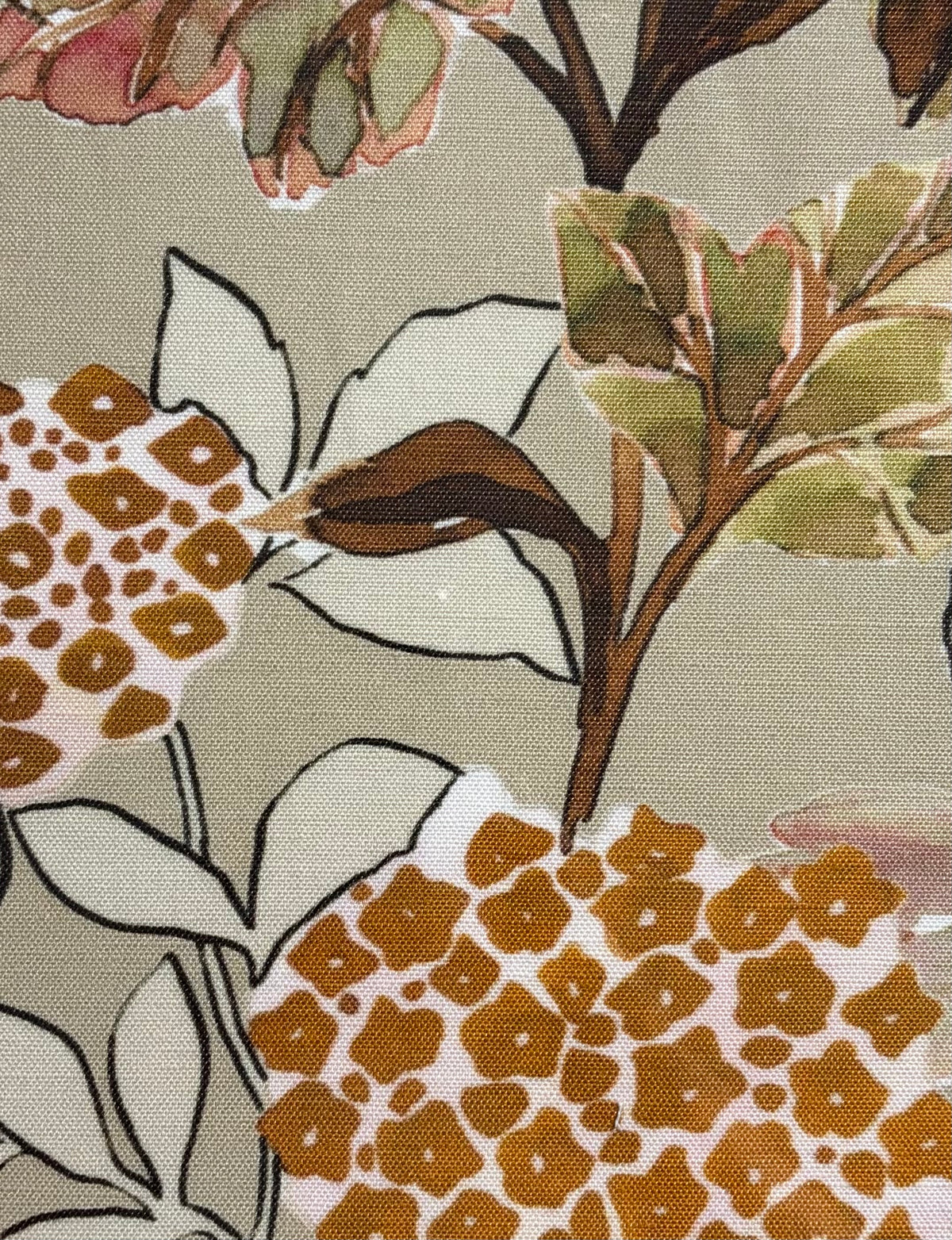 Botanical Fabric Wall Art, Geometric Mat, 12x15 Gold Bamboo Frame
