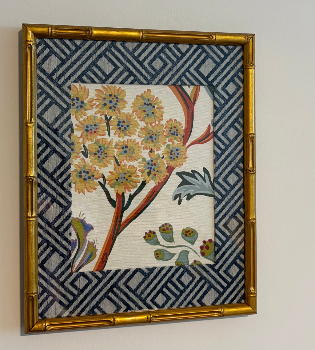 Ballard Designs Millie Fabric Framed Wall Art 12x15 Gold Bamboo Frame Textile Decor