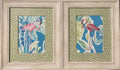 Framed Embroidered Pair of  flamingos with Custom Ballard Designs TULLY Pear Fabric Matting