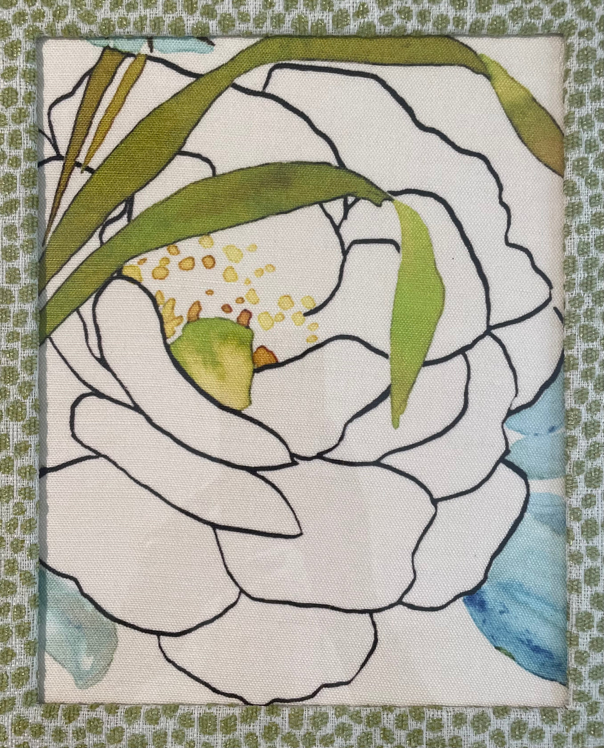 White Rose Art — Designer Fabric Wall Art, 13x16 Gold Frame