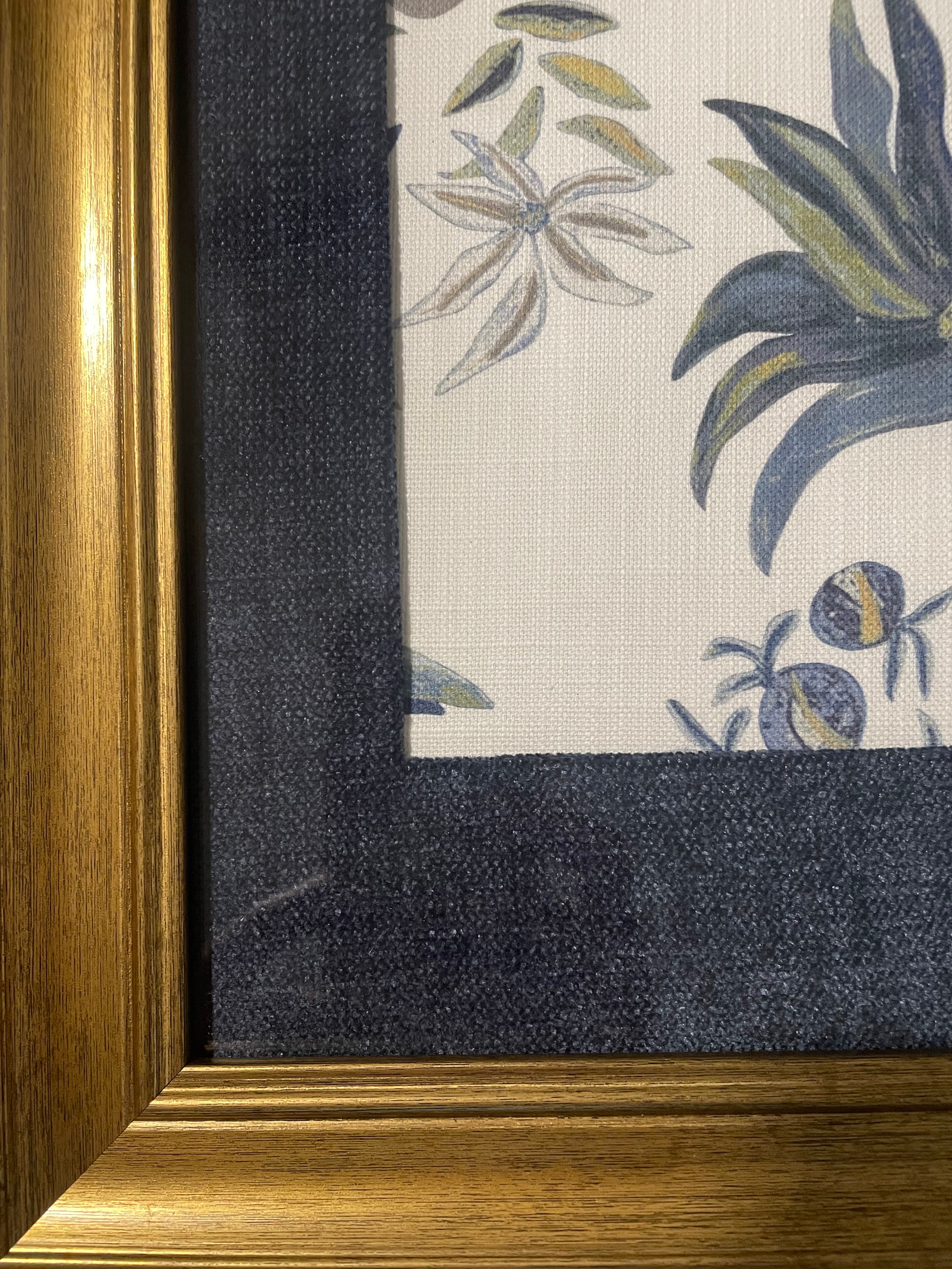 Ballard Designs Isadore Blue Fabric Framed Wall Art — Solid Navy Mat, 13x16 Gold Frame (No. 2)