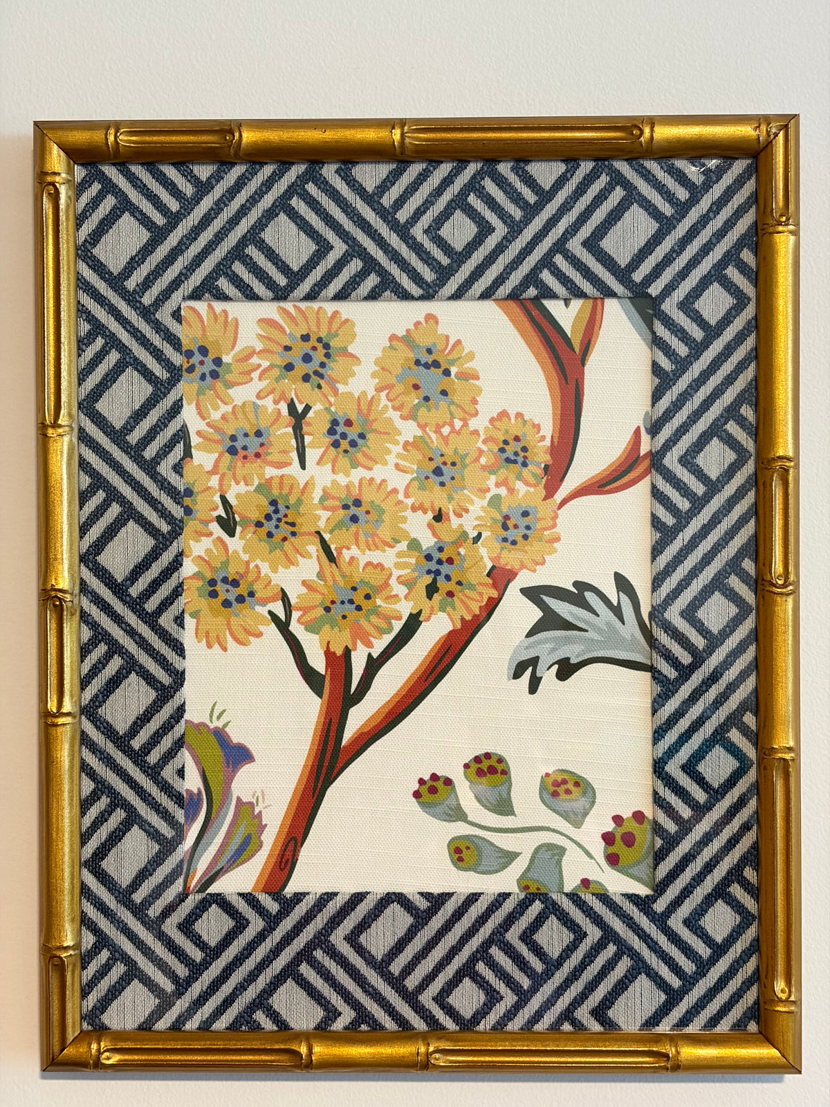 Ballard Designs Millie Fabric Framed Wall Art 12x15 Gold Bamboo Frame Textile Decor