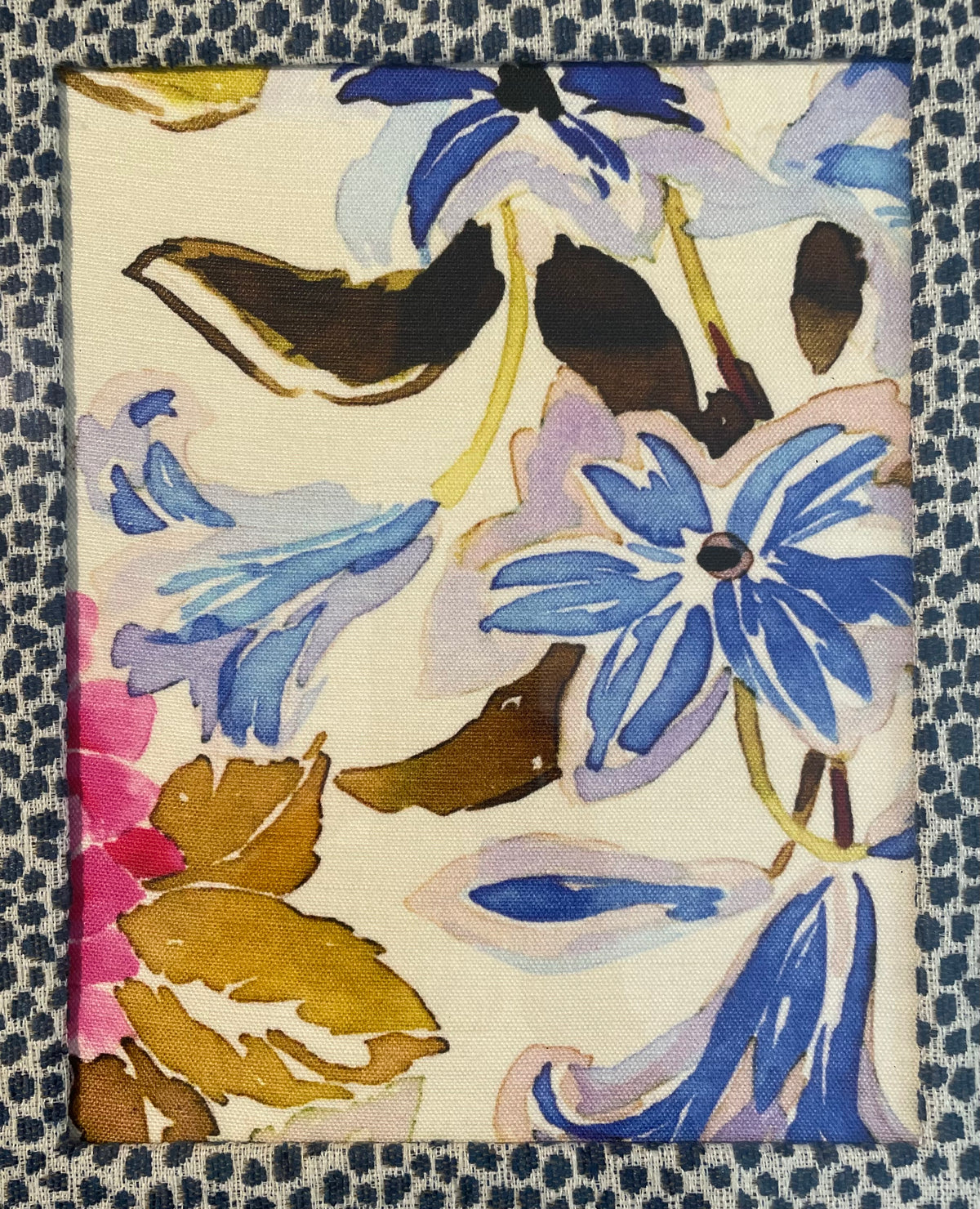 Blue & Lavender Floral Botanical — Designer Fabric Wall Art, 13x16 Gold Frame