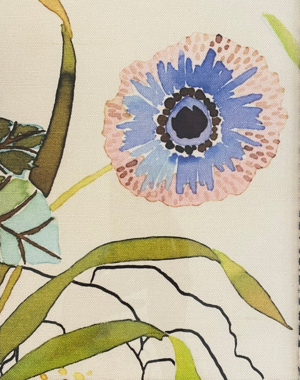 Blush & Blue Anemone — Designer Fabric Wall Art, 13x16 Gold Frame