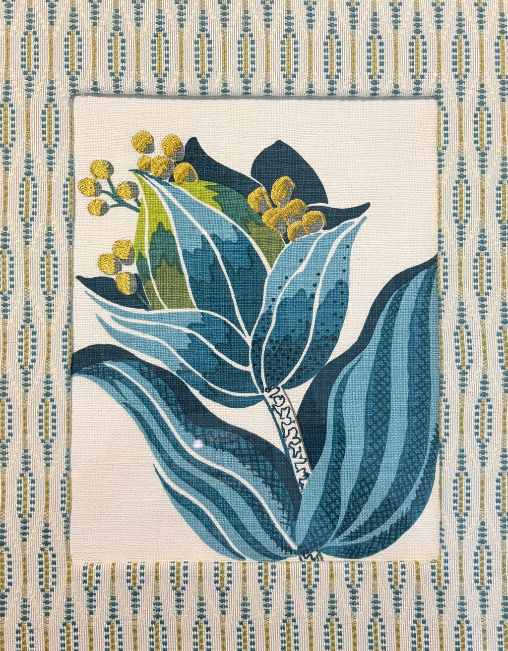 Pair of Custom Ballard Designs Emmie Fabric Wall Art — 12x15 Bamboo Gold Frame