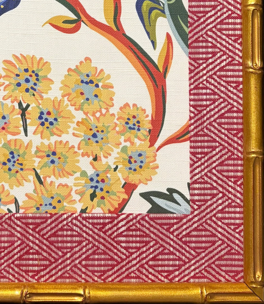 Pair of Custom Ballard Designs Millie Fabric Wall Art with custom mat— 12x15 Bamboo Gold Frame