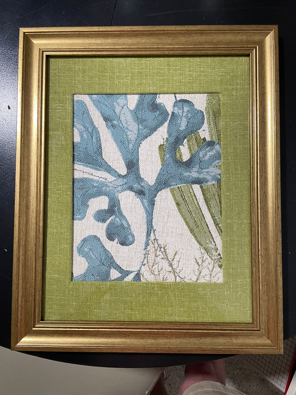 Designer fabric and matting wall art 13 x 16 gold frame
