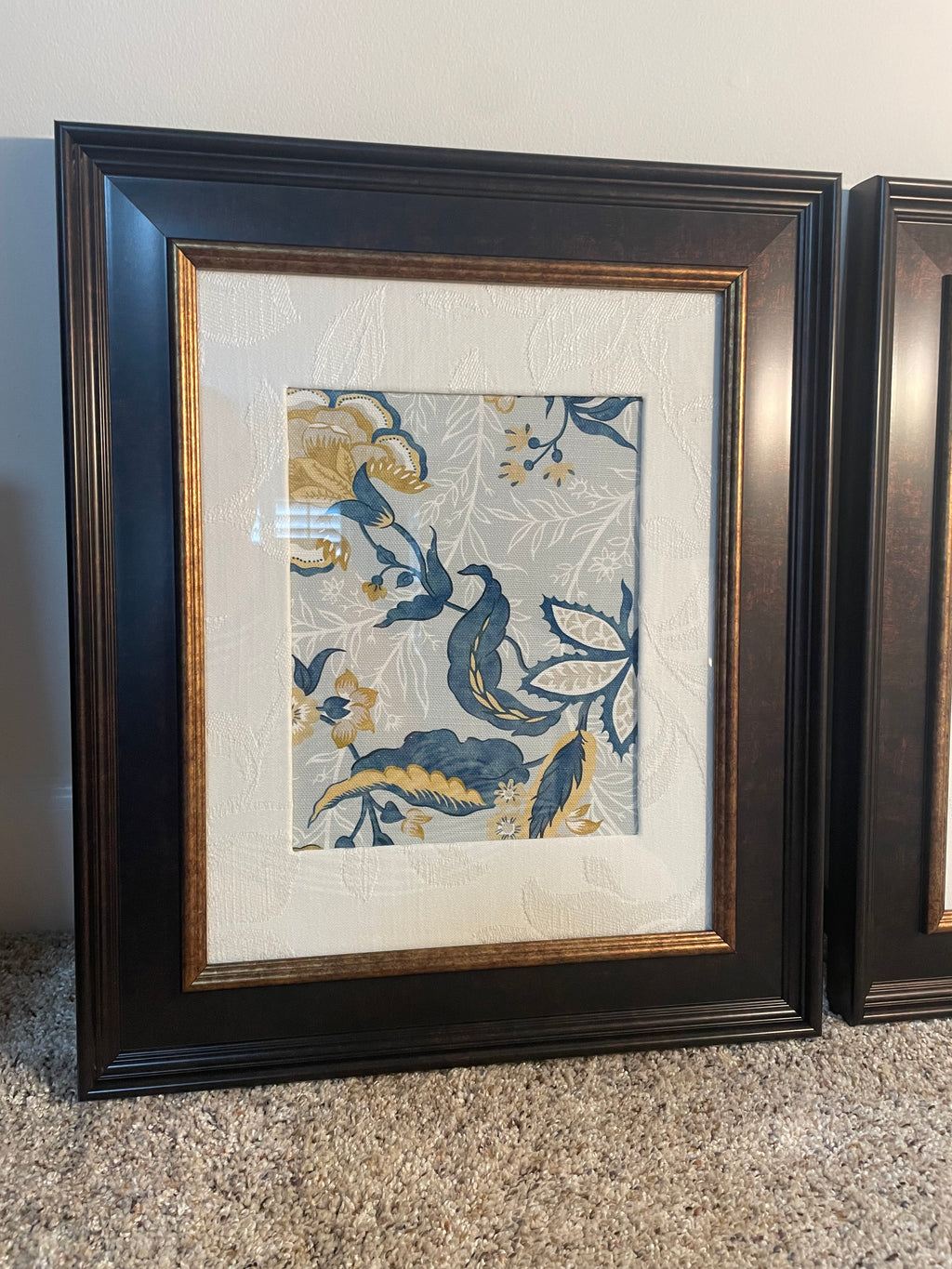 Pair of custom-made Ballard Designs fabric & designer fabric matting