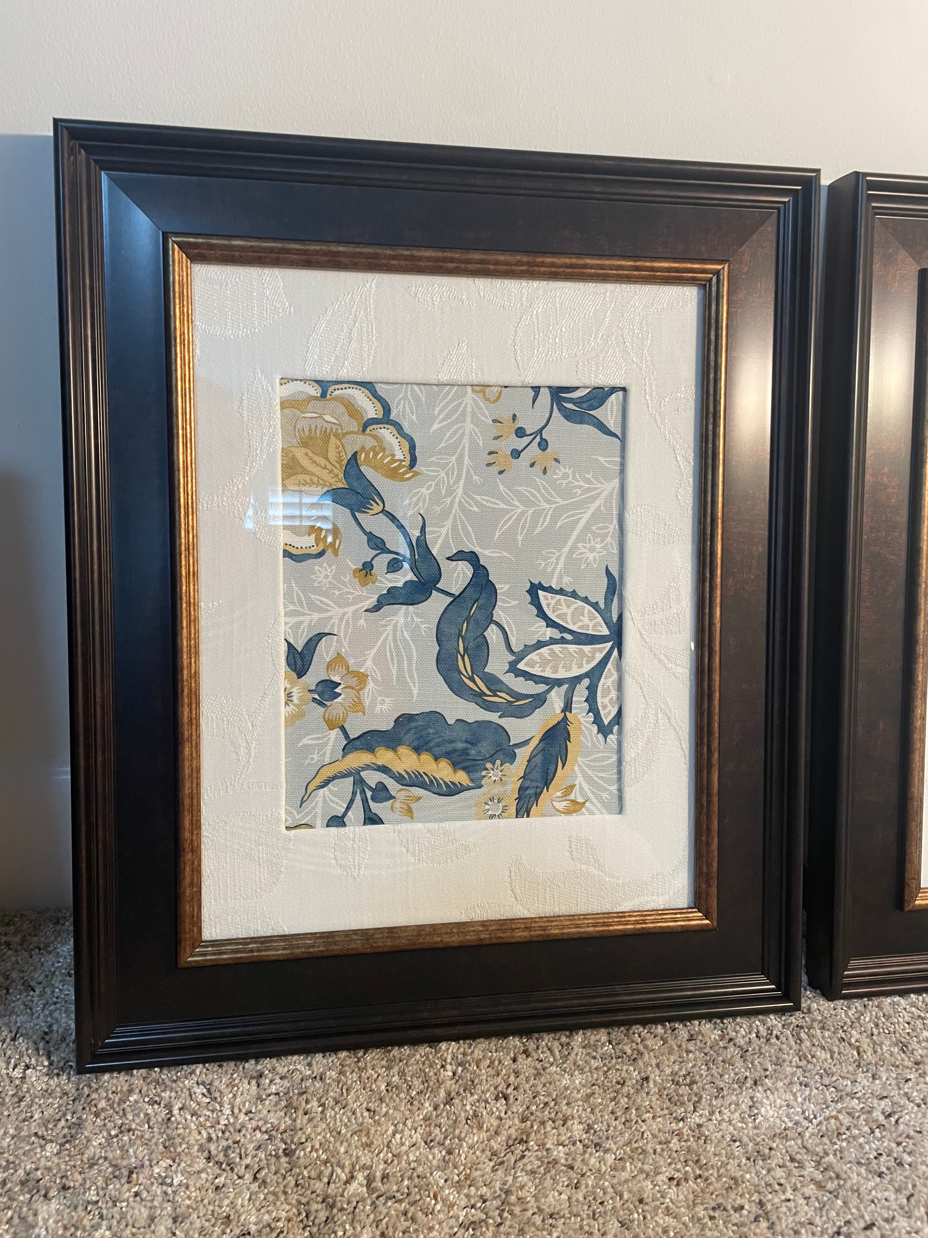Pair of custom-made Ballard Designs fabric & designer fabric matting