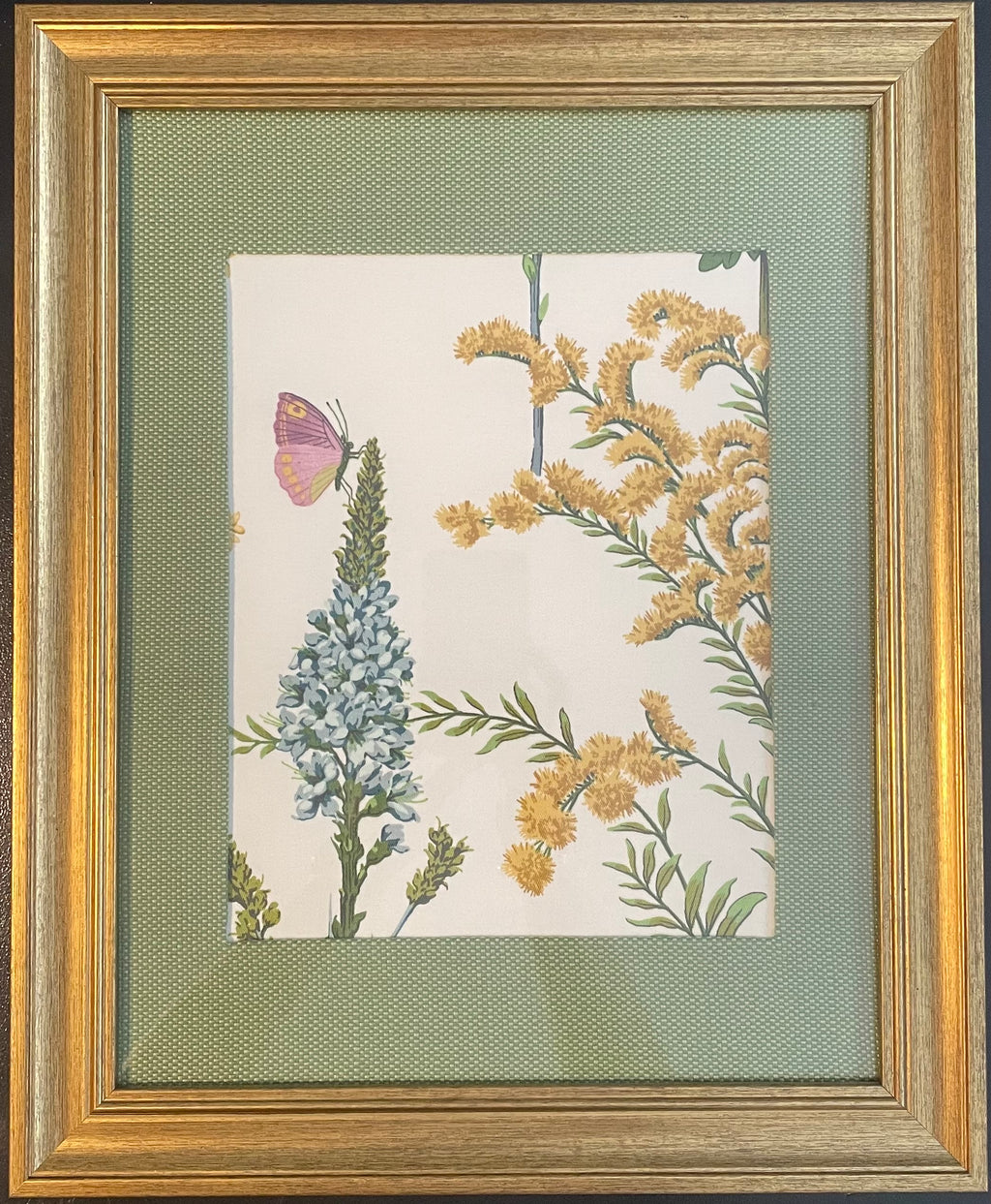 Ballard Designs Isabella Green Fabric Framed Wall Art — Callen Green Mat, 13x16 Gold Frame (No. 1)
