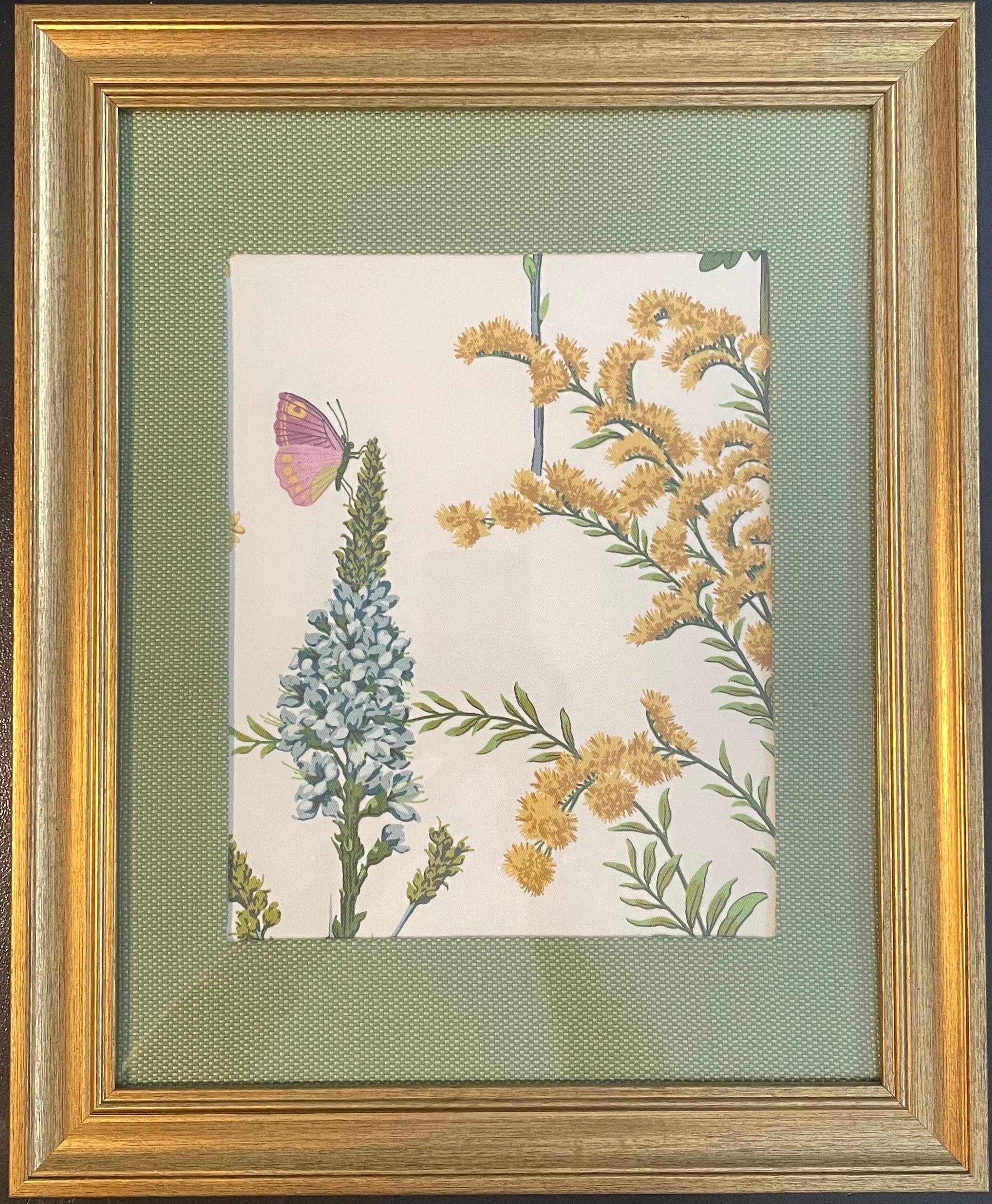 Ballard Designs Isabella Green Fabric Framed Wall Art — Callen Green Mat, 13x16 Gold Frame (No. 1)