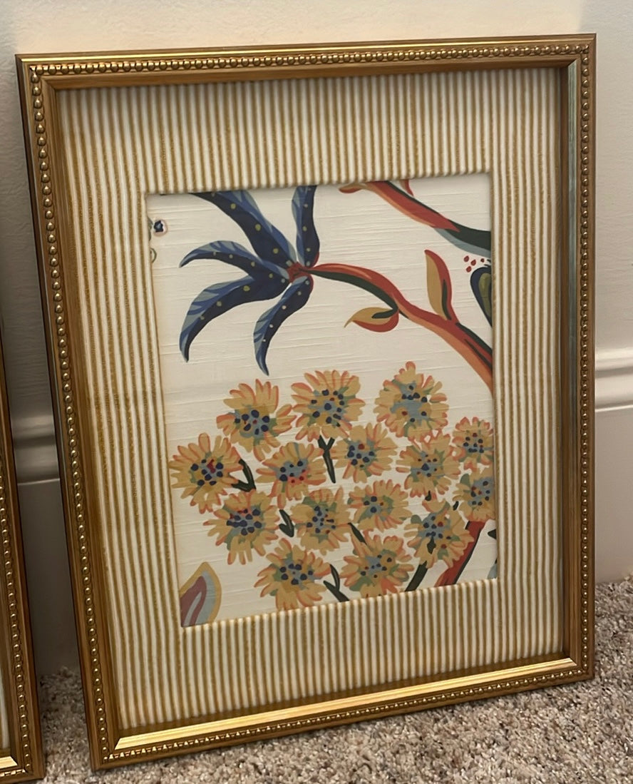 Pair of custom-made Ballard Designs fabric & matting