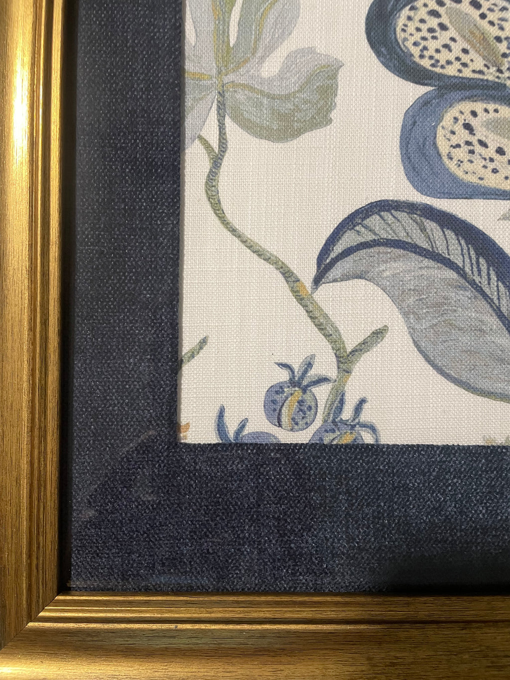 Ballard Designs Isadore Blue Fabric Framed Wall Art — Solid Navy Mat, 13x16 Gold Frame (No. 1)
