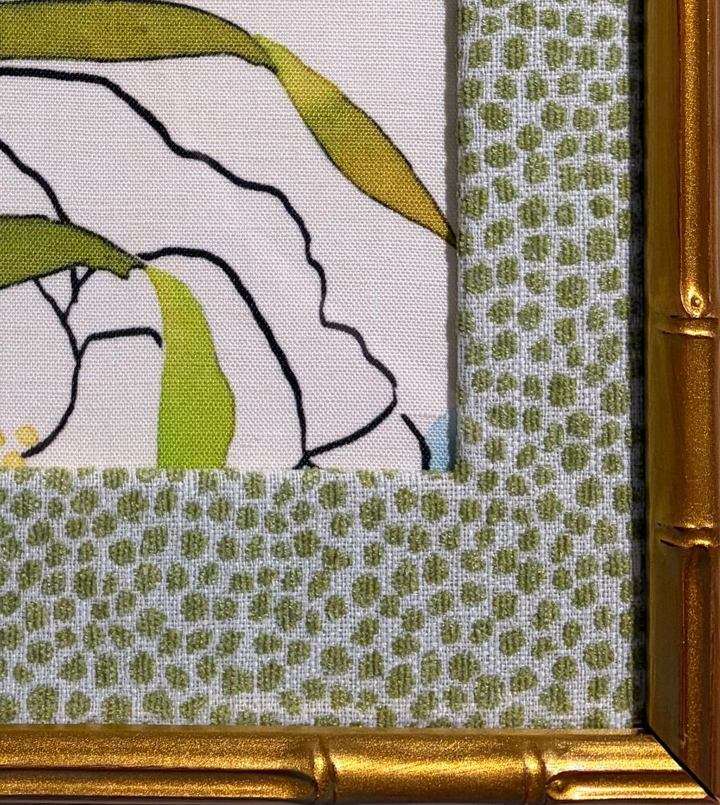 Blue & Blush Floral Fabric Wall Art, Tully Pear Mat, 12x15 Gold Bamboo Frame