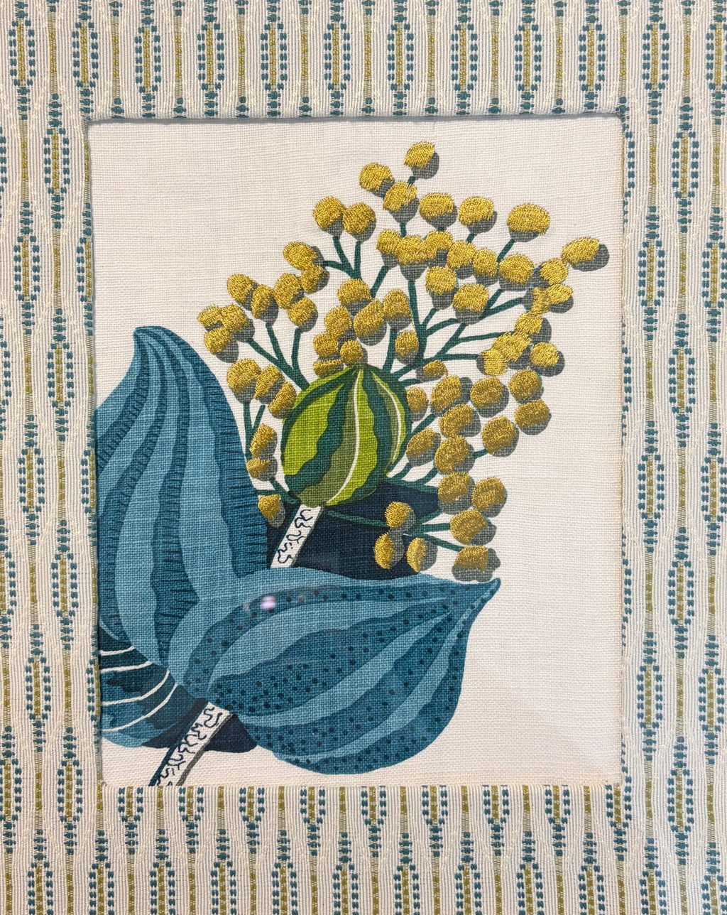 Pair of Custom Ballard Designs Emmie Fabric Wall Art — 12x15 Bamboo Gold Frame