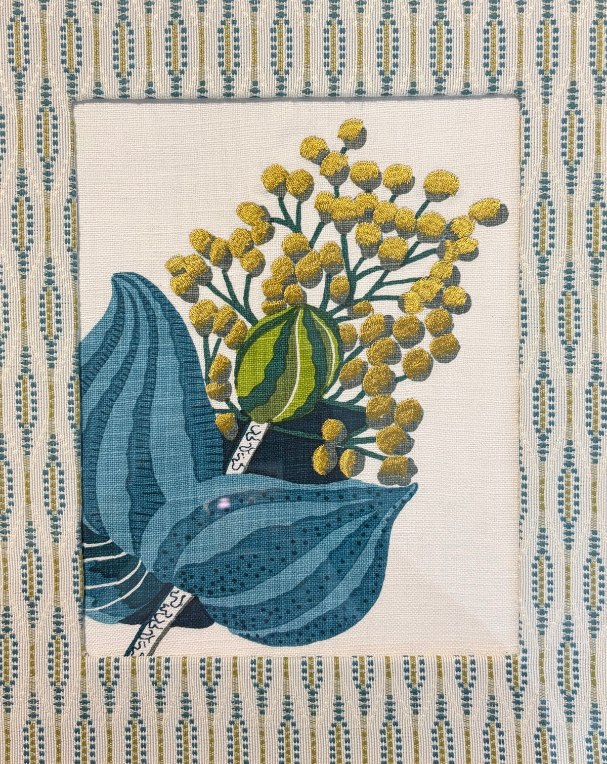Pair of Custom Ballard Designs Emmie Fabric Wall Art — 12x15 Bamboo Gold Frame
