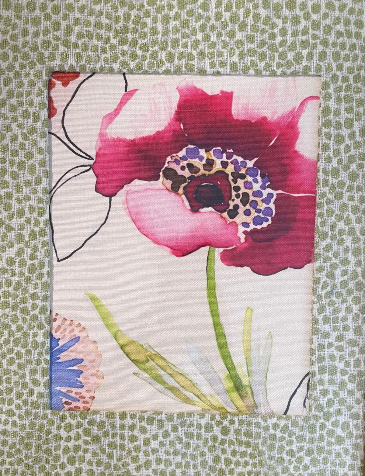 Technicolor Watercolor Anemone — Designer Fabric Wall Art, 13x16 Gold Frame