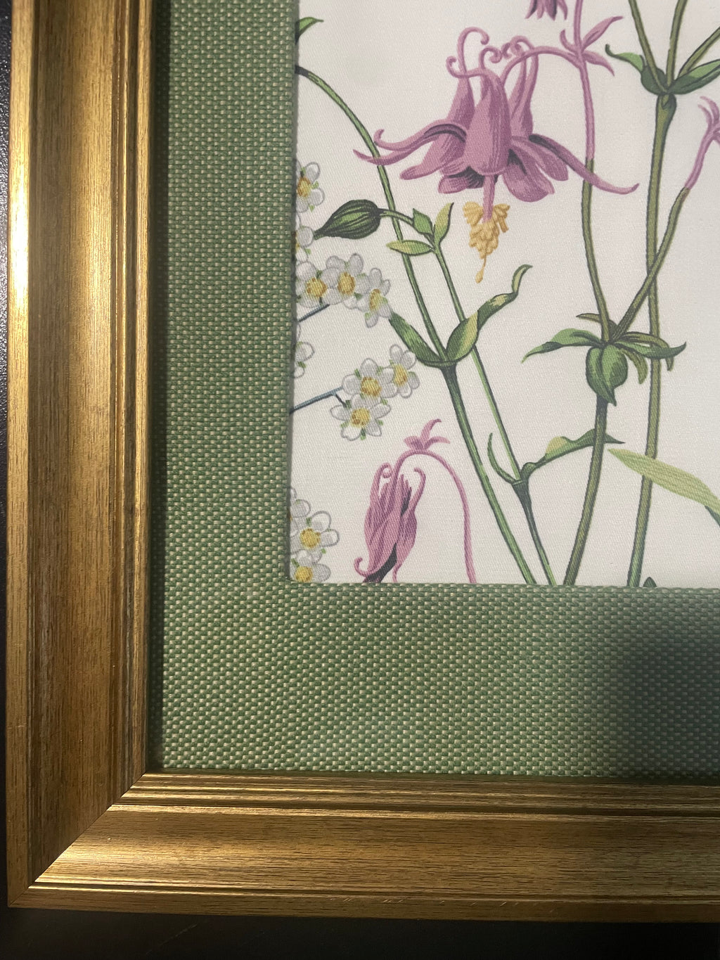 Ballard Designs Isabella Green Fabric Framed Wall Art — Callen Green Mat, 13x16 Gold Frame (No. 1)