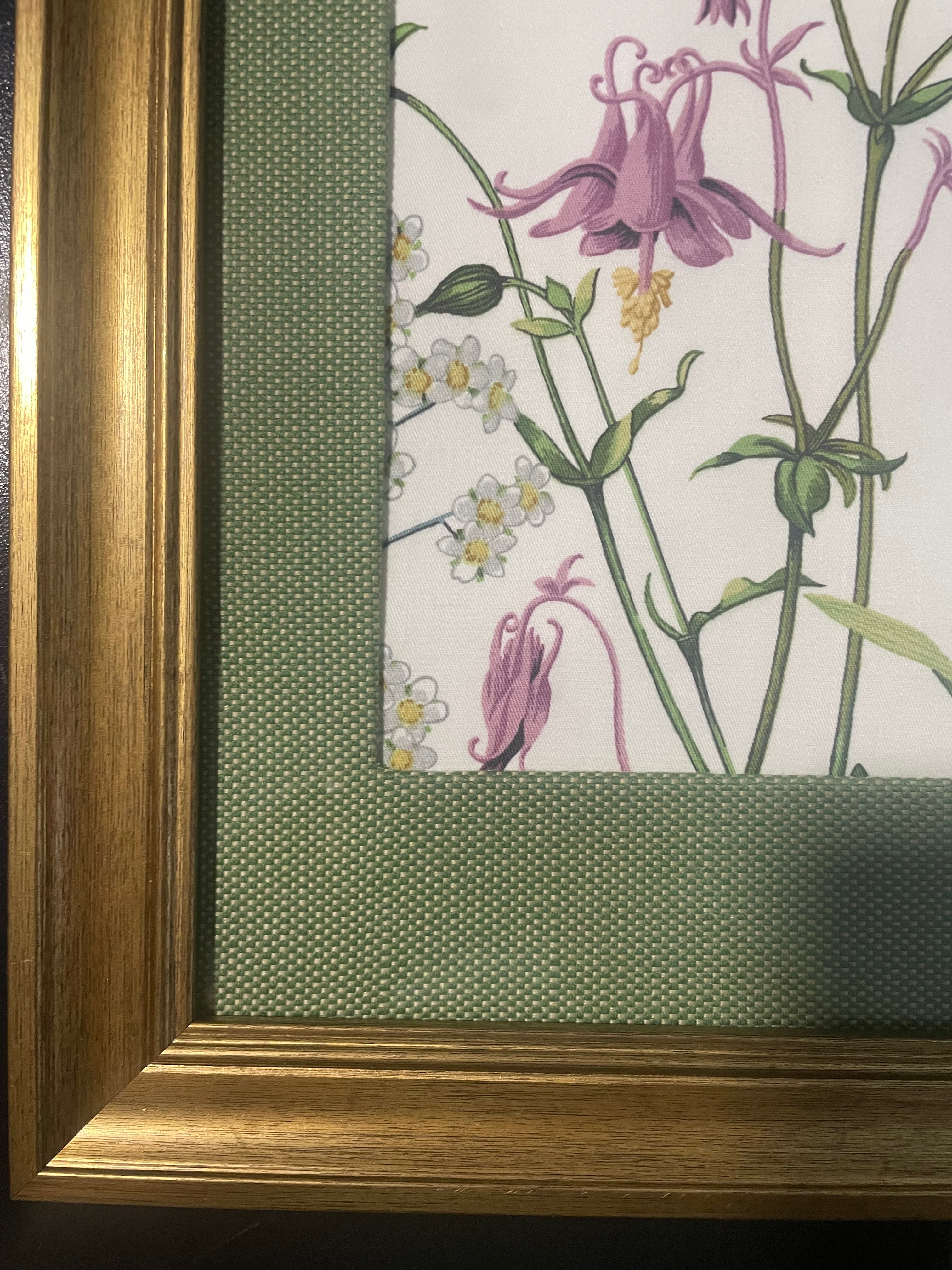 Ballard Designs Isabella Green Fabric Framed Wall Art — Callen Green Mat, 13x16 Gold Frame (No. 1)