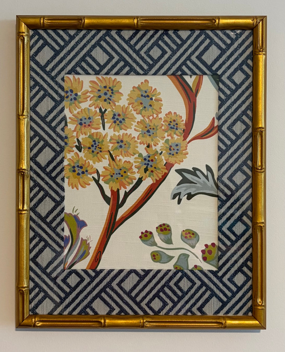 Ballard Designs Millie Fabric Framed Wall Art 12x15 Gold Bamboo Frame Textile Decor