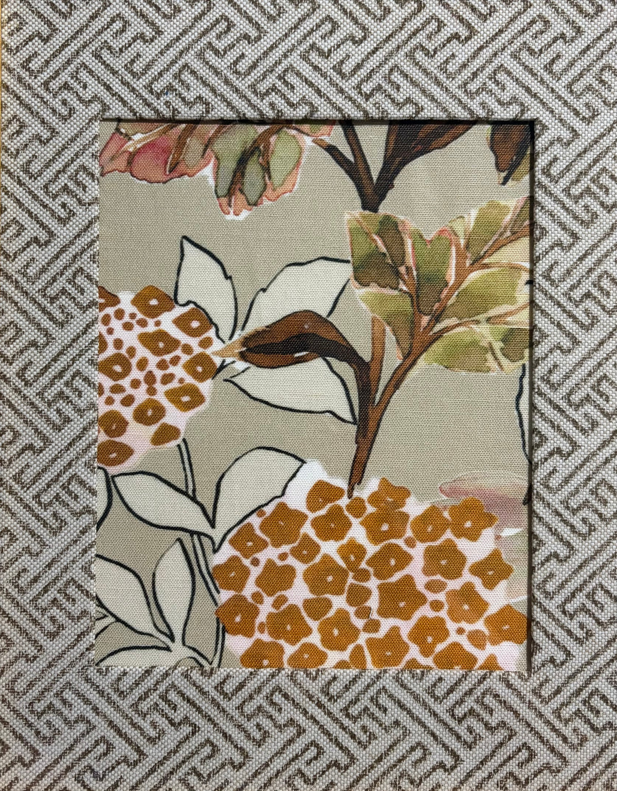Botanical Fabric Wall Art, Geometric Mat, 12x15 Gold Bamboo Frame