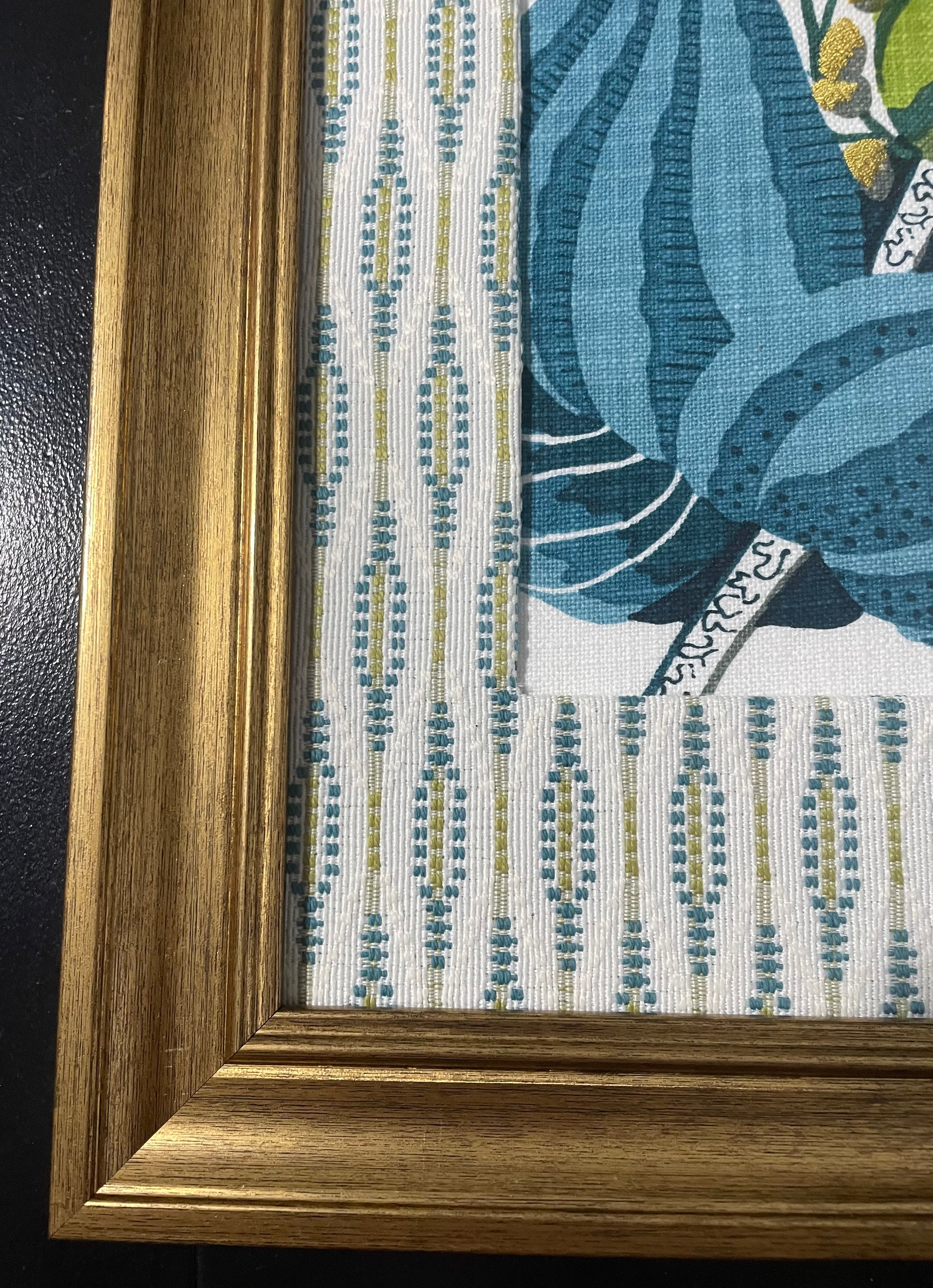 Ballard Designs Emmie Blue Fabric Framed Wall Art — Faygo Tropics Blue Mat, 13x16 Gold Frame (No. 2)