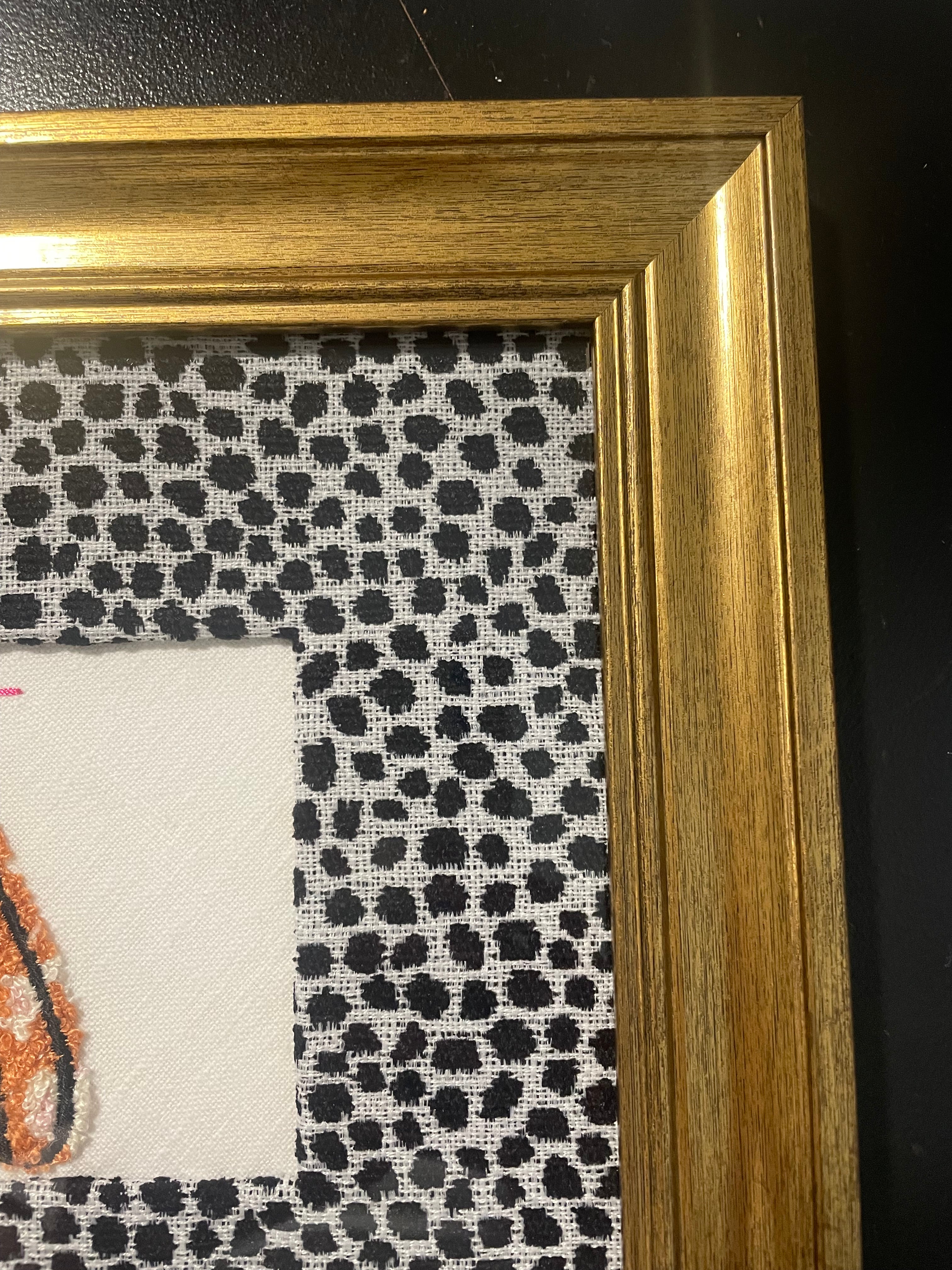 Embroidered Moth Wall Art — Gold Frame with Ballard Designs Ebony Tully Fabric Mat (No. 2)