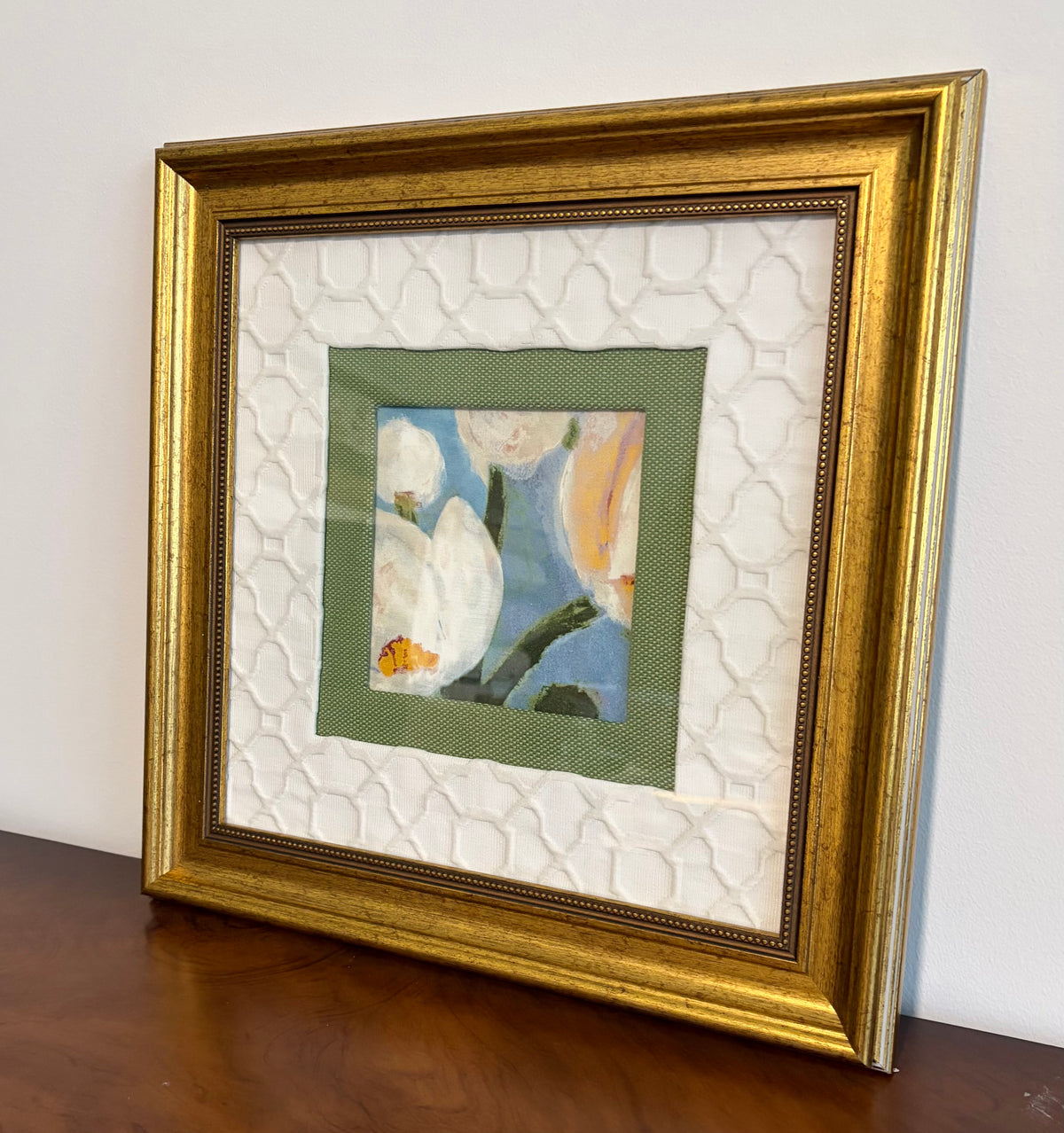 Thibaut Tivoli Fabric Wall Art in 15x15 Gold Frame - One of a Kind Framed Textile Decor