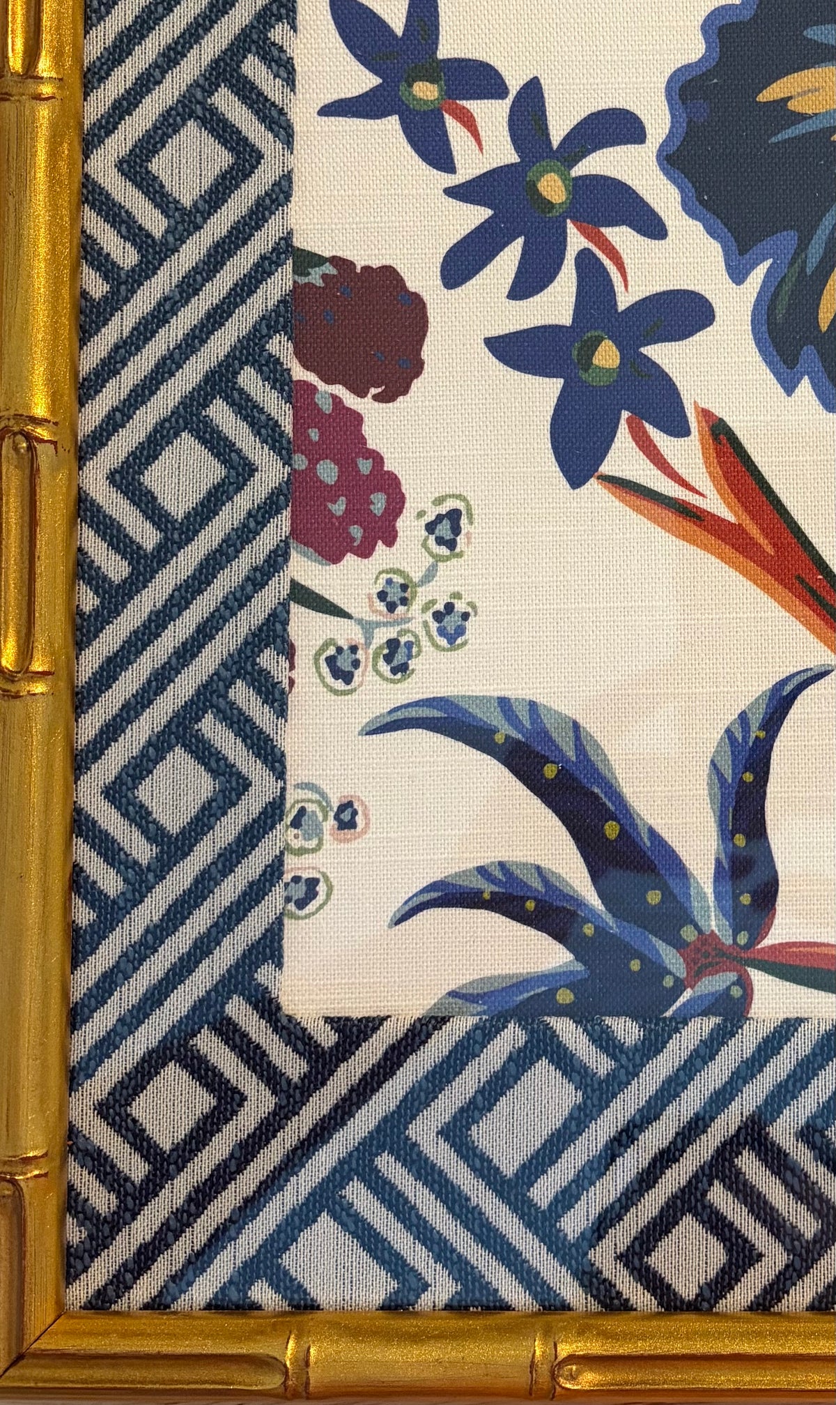 Ballard Designs Millie Fabric Framed Textile Art 12x15 Gold Bamboo Framed Wall Decor