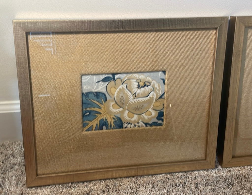 Pair of Ballard Designs fabric with gold fabric matting in Gold Frames
