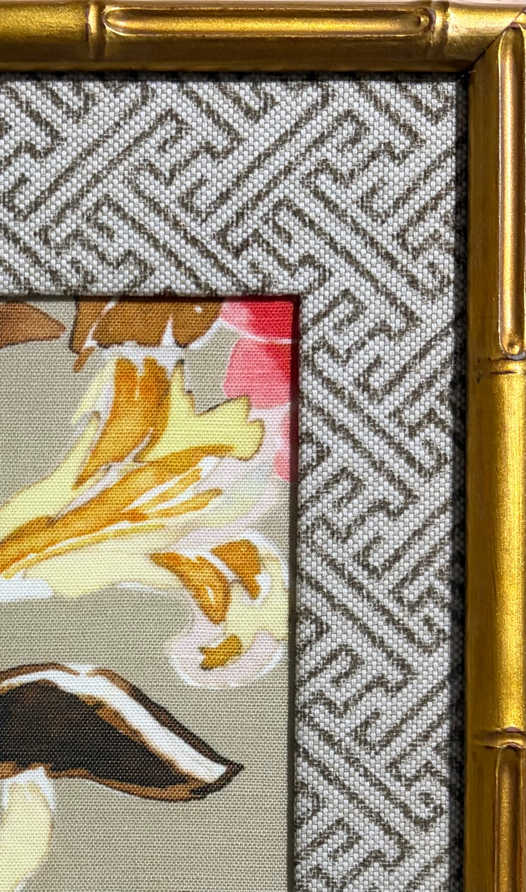Botanical Fabric Wall Art, Geometric Mat, 12x15 Gold Bamboo Style Frame