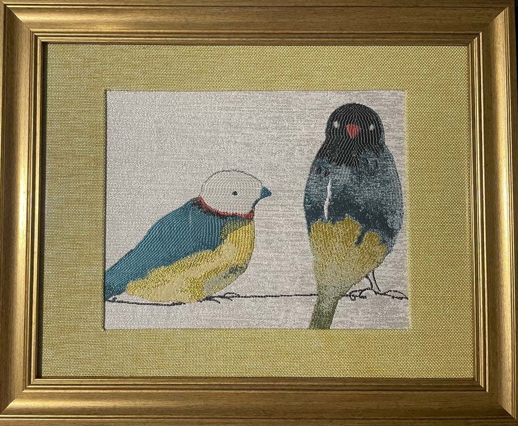 Early Birds Duo — Fabric Wall Art, 13x16 Gold Frame