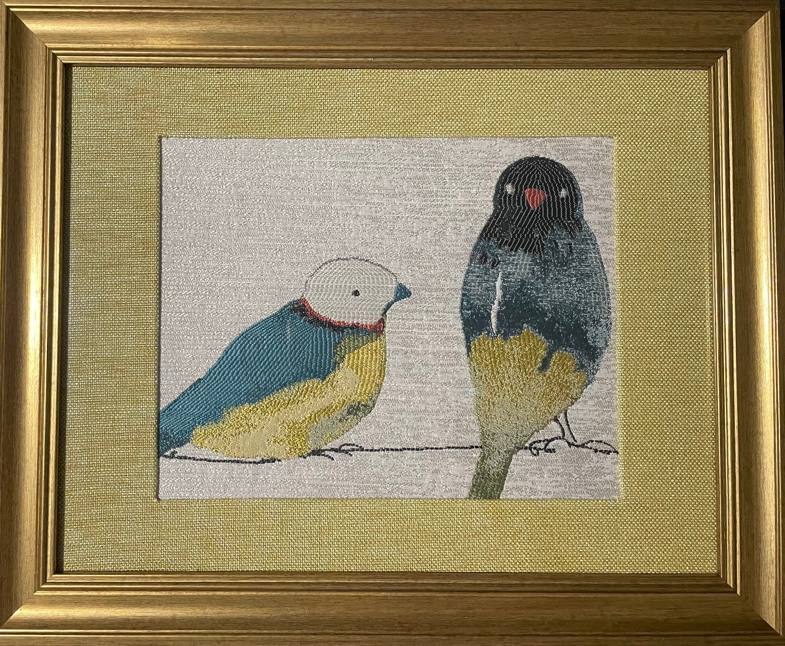 Early Birds Duo — Fabric Wall Art, 13x16 Gold Frame