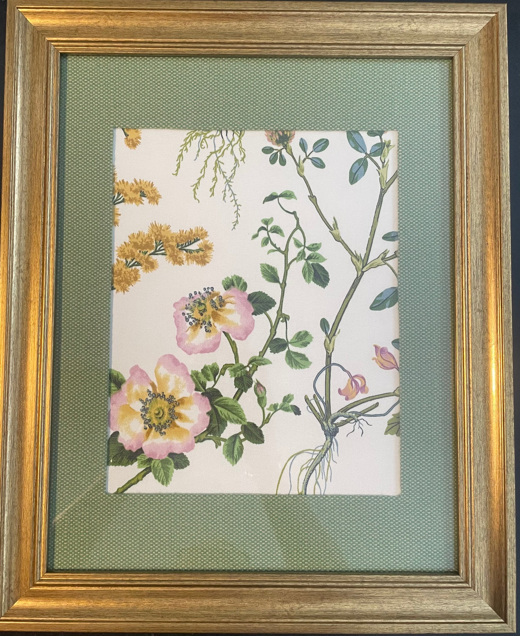 Ballard Designs Isabella Green Fabric Framed Wall Art — Callen Green Mat, 13x16 Gold Frame (No. 4)