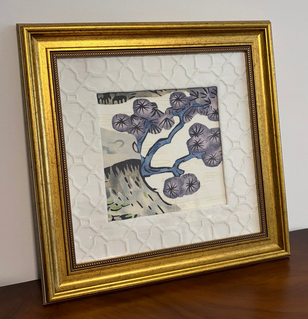 Thibaut Asian Scenic Fabric Wall Art, Gold Frame, 15x15