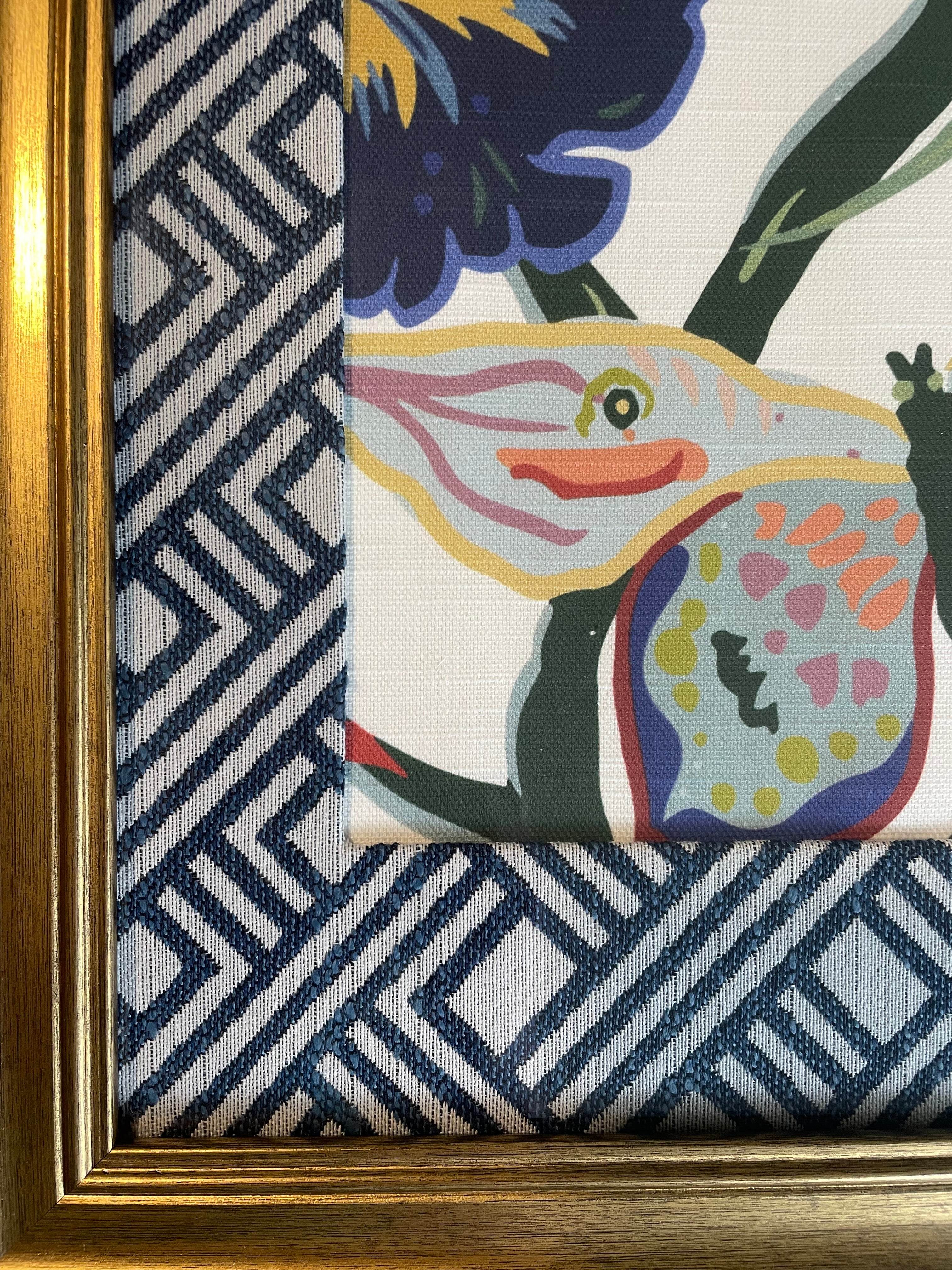 Ballard Designs Butterfly & Lizard Fabric Framed Wall Art — 13x16 Gold Frame