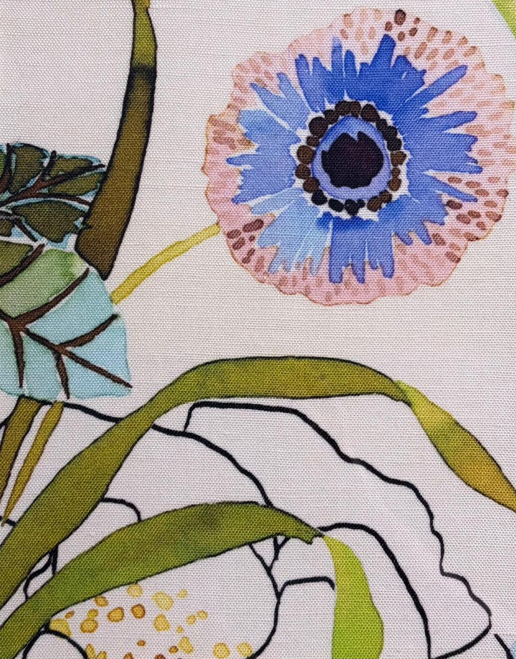 Blue & Blush Floral Fabric Wall Art, Tully Pear Mat, 12x15 Gold Bamboo Frame