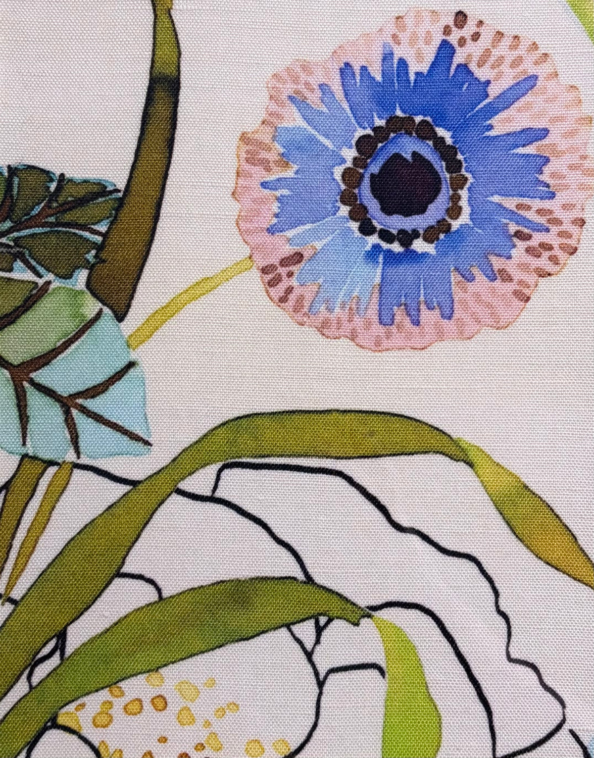 Blue & Blush Floral Fabric Wall Art, Tully Pear Mat, 12x15 Gold Bamboo Frame