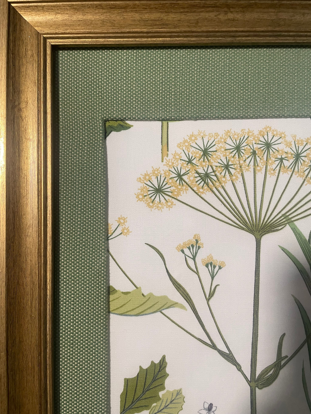 Ballard Designs Isabella Green Fabric Framed Wall Art — Callen Green Mat, 13x16 Gold Frame (No. 2)