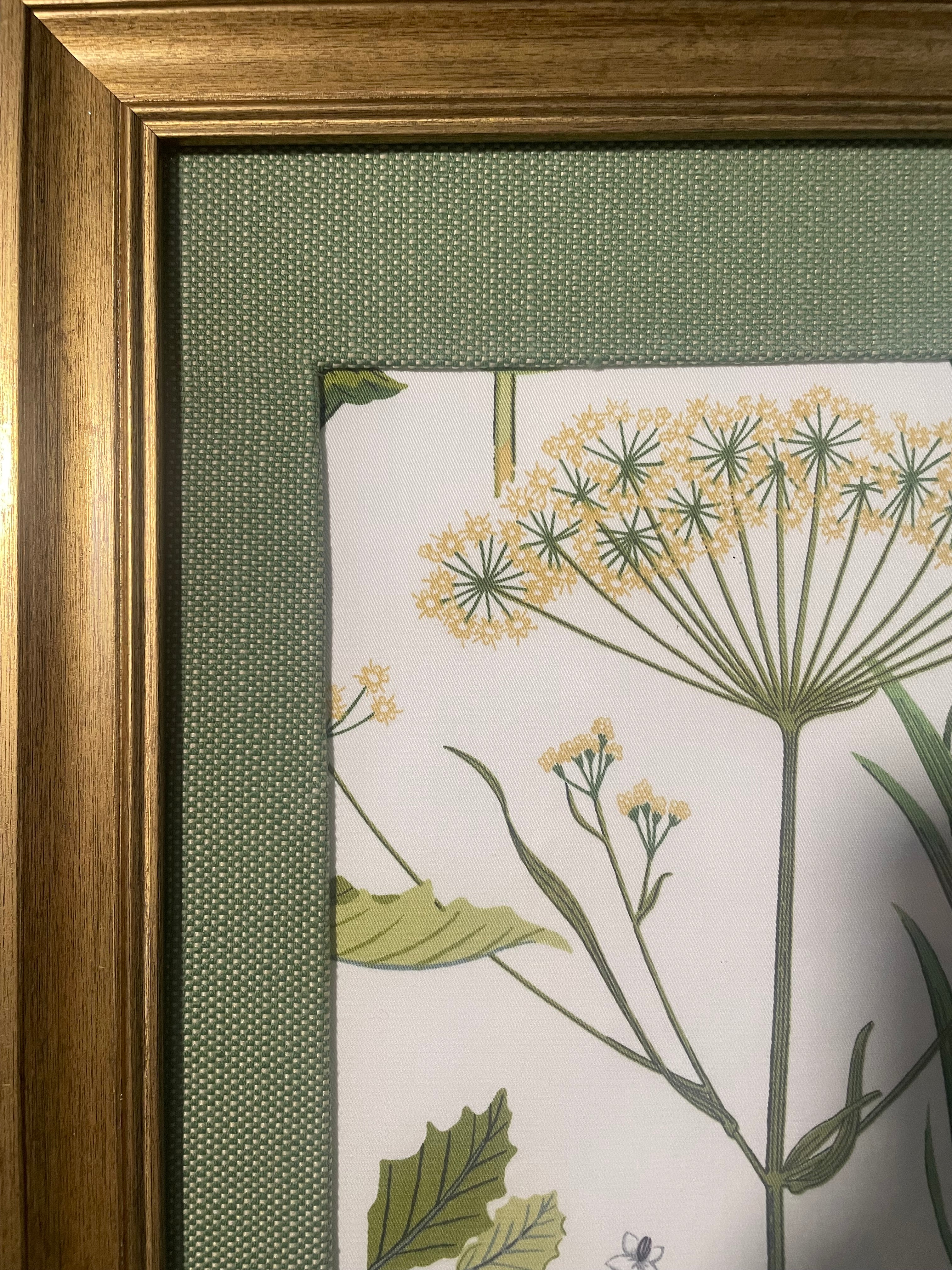 Ballard Designs Isabella Green Fabric Framed Wall Art — Callen Green Mat, 13x16 Gold Frame (No. 2)