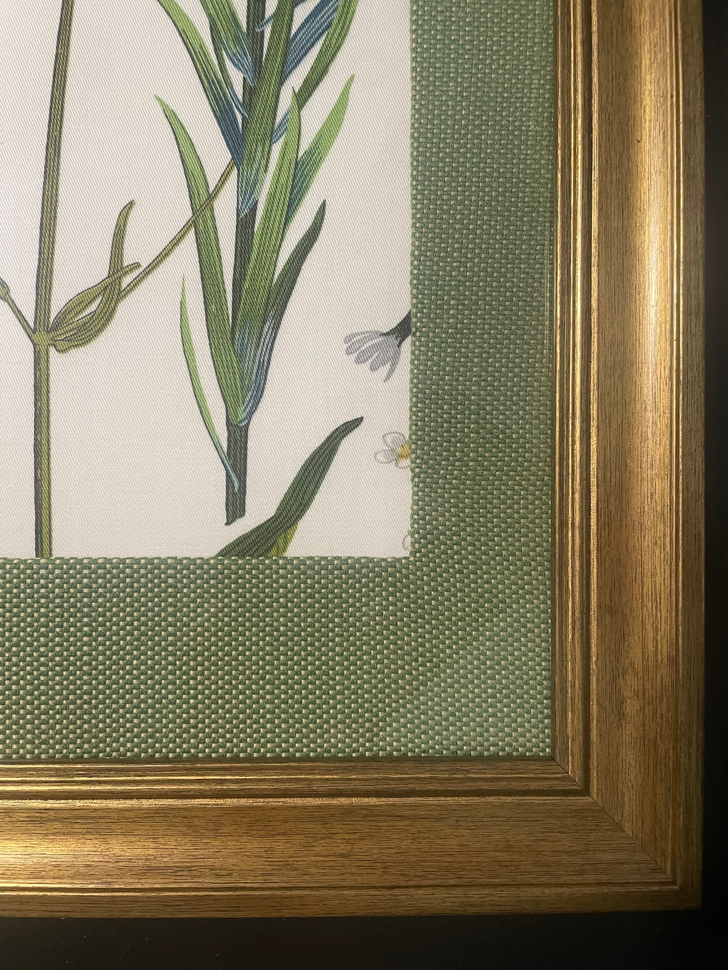 Ballard Designs Isabella Green Fabric Framed Wall Art — Callen Green Mat, 13x16 Gold Frame (No. 2)
