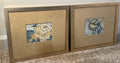 Pair of Ballard Designs fabric with gold fabric matting in Gold Frames